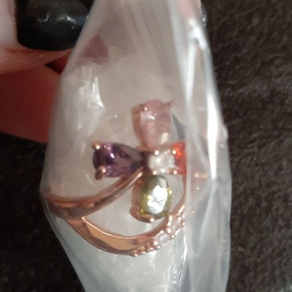 Rose gold 585 filled amethyst Peridot ruby and sapphire zirconia flower boho rin - Picture 4 of 4